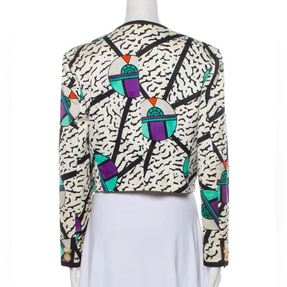 Vintage 80s Louis Feraud Multicolored Memphis Pattern Multicolor Blazer Jacket 6 - Picture 3 of 15